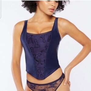 SAVAGE X FENTY Adam Selman Satin Bustier w/dancer silhouette.Sapphire. Med